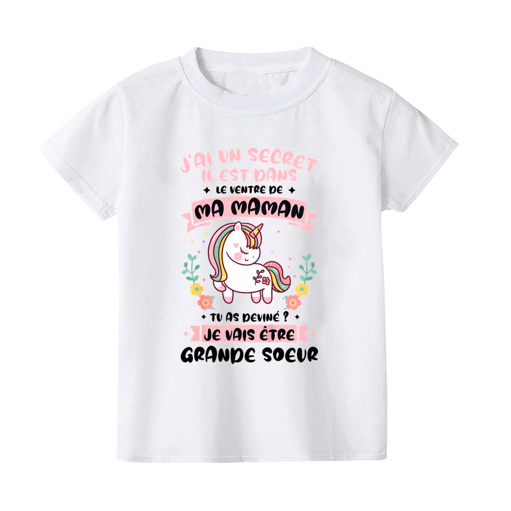 Guess I'll Become A Sister Print Kid Girl T-shirt Casual Short Sleeve Child Girls Tee Top Pregnancy Announcement Tees Clothes