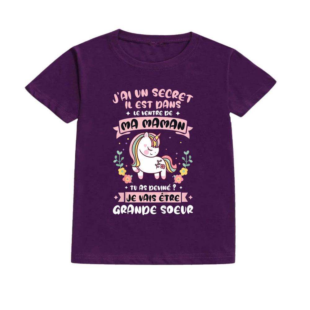 Guess I'll Become A Sister Print Kid Girl T-shirt Casual Short Sleeve Child Girls Tee Top Pregnancy Announcement Tees Clothes