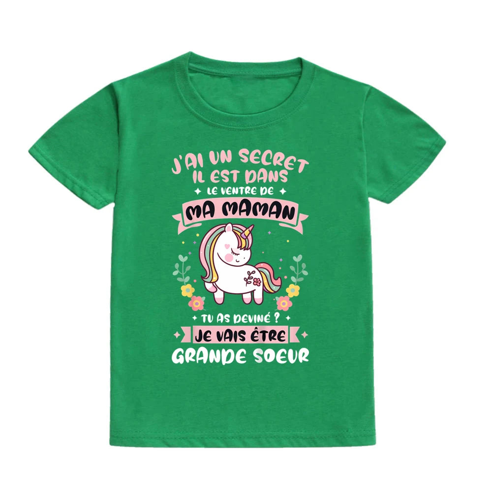 Guess I'll Become A Sister Print Kid Girl T-shirt Casual Short Sleeve Child Girls Tee Top Pregnancy Announcement Tees Clothes