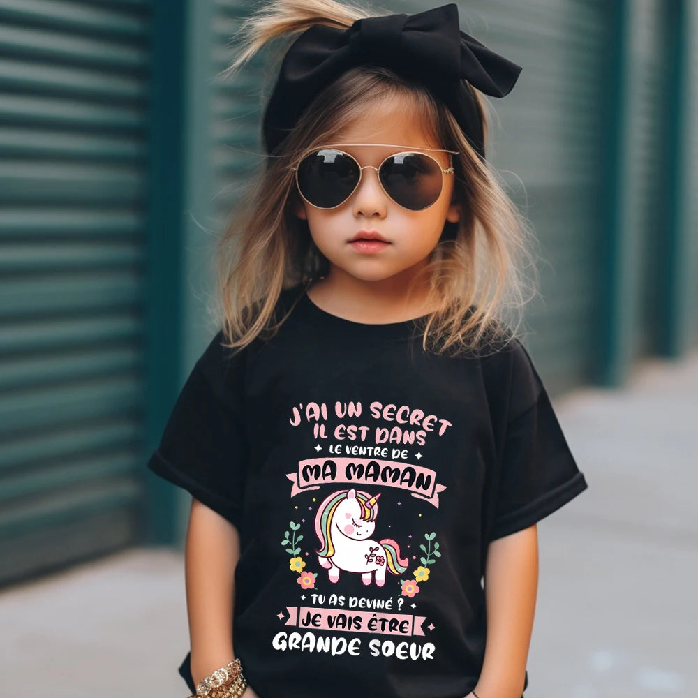 Guess I'll Become A Sister Print Kid Girl T-shirt Casual Short Sleeve Child Girls Tee Top Pregnancy Announcement Tees Clothes