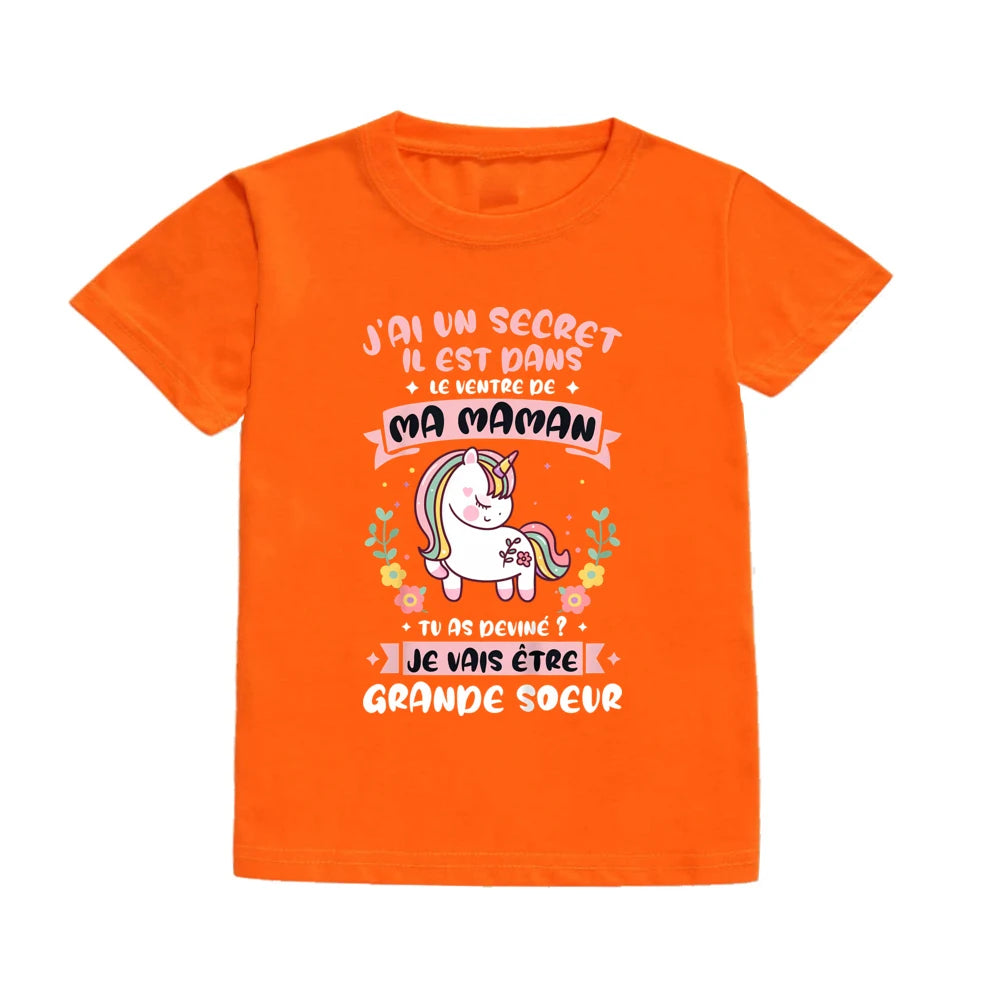 Guess I'll Become A Sister Print Kid Girl T-shirt Casual Short Sleeve Child Girls Tee Top Pregnancy Announcement Tees Clothes
