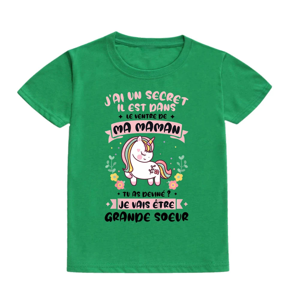 Guess I'll Become A Sister Print Kid Girl T-shirt Casual Short Sleeve Child Girls Tee Top Pregnancy Announcement Tees Clothes