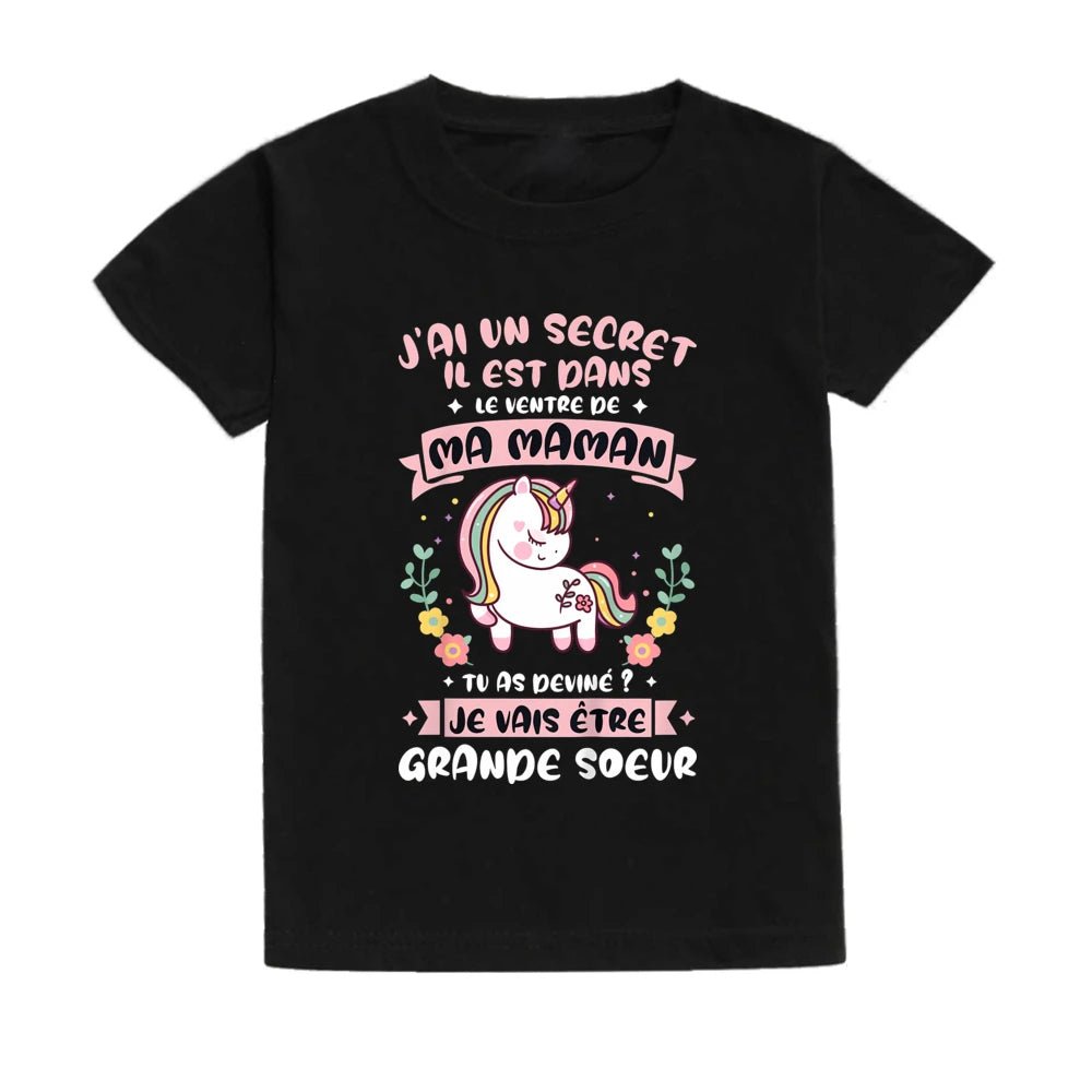 Guess I'll Become A Sister Print Kid Girl T-shirt Casual Short Sleeve Child Girls Tee Top Pregnancy Announcement Tees Clothes