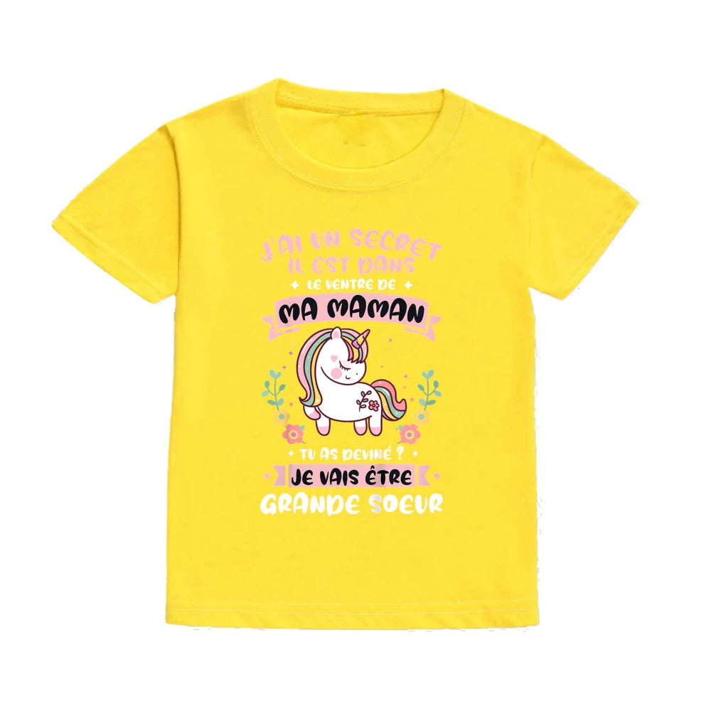 Guess I'll Become A Sister Print Kid Girl T-shirt Casual Short Sleeve Child Girls Tee Top Pregnancy Announcement Tees Clothes