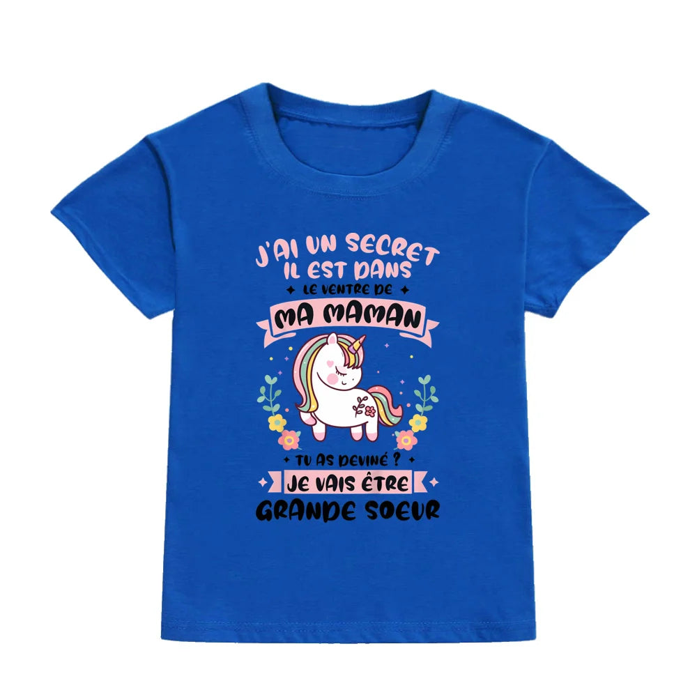 Guess I'll Become A Sister Print Kid Girl T-shirt Casual Short Sleeve Child Girls Tee Top Pregnancy Announcement Tees Clothes