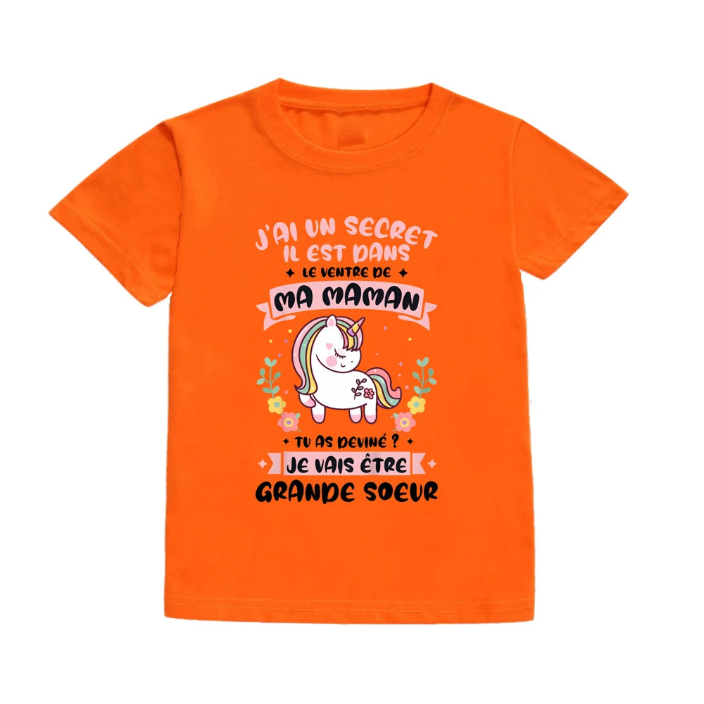 Guess I'll Become A Sister Print Kid Girl T-shirt Casual Short Sleeve Child Girls Tee Top Pregnancy Announcement Tees Clothes