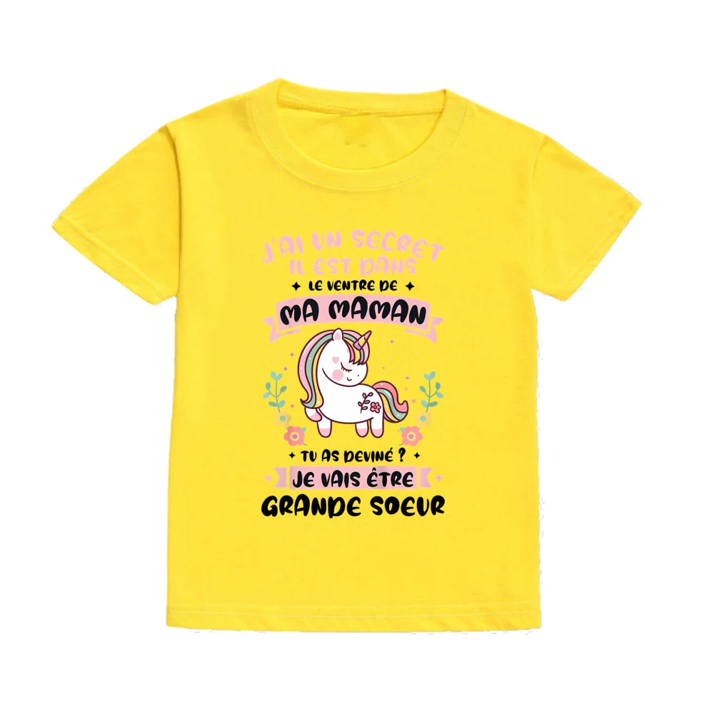 Guess I'll Become A Sister Print Kid Girl T-shirt Casual Short Sleeve Child Girls Tee Top Pregnancy Announcement Tees Clothes