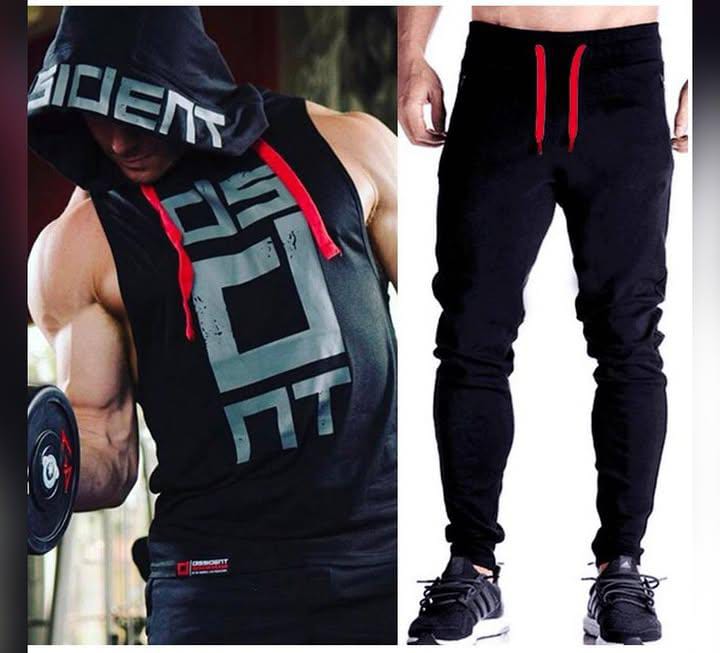 Black Gym Sleeveless Hood Tracksuit – Black Gym Sleeveless Hood Summer Tracksuit – Ready To Wear 2-piece Set | Men’s Sports & Jogging Wear