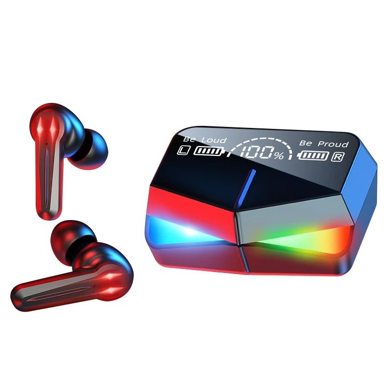 M28 TWS Bluetooth 5.1 Wireless Earbuds with LED Display, Noise Cancelling, HiFi Stereo Sound, Touch Control, and Charging Case.