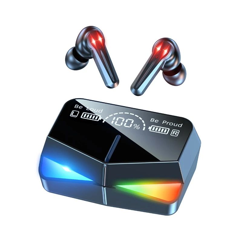 M28 TWS Bluetooth 5.1 Wireless Earbuds with LED Display, Noise Cancelling, HiFi Stereo Sound, Touch Control, and Charging Case.