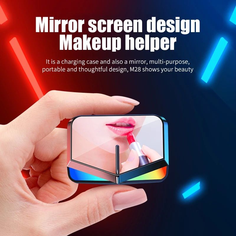 M28 TWS Bluetooth 5.1 Wireless Earbuds with LED Display, Noise Cancelling, HiFi Stereo Sound, Touch Control, and Charging Case.